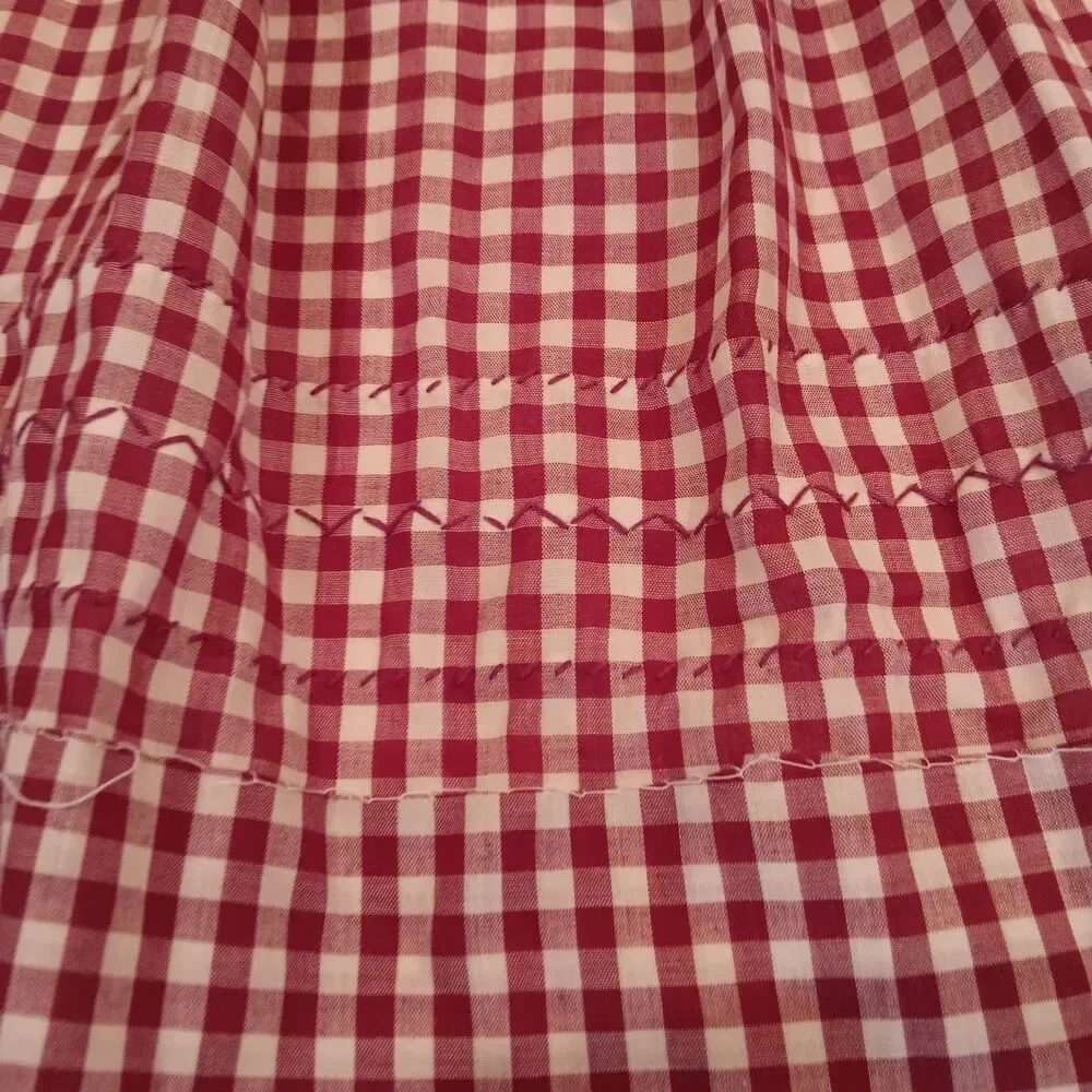 VTG Red and White Check Half Apron Gingham W/ White Rick Rack Trim Front Pocket